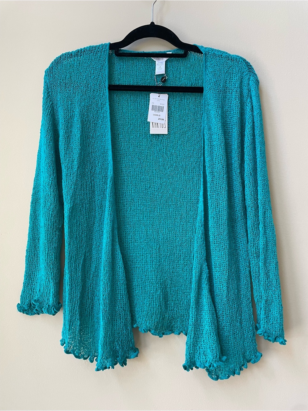 Open-Front Teal Knit Cardigan Sweater